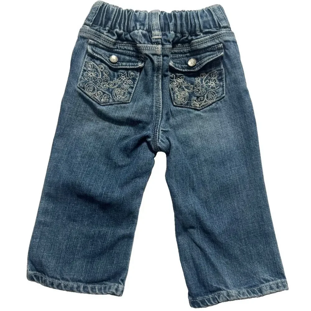 Carhartt Baby Girls Jeans 12M Embroidered Pockets Elastic Waist Denim